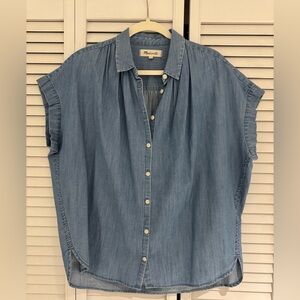 Madewell Blue Button Down Cap Sleeve Shirt M Like new